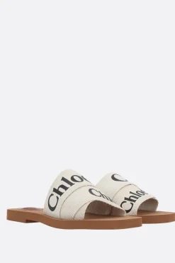 Sandali>CHLOÉ sandalo slide Woody in canvas Bianco