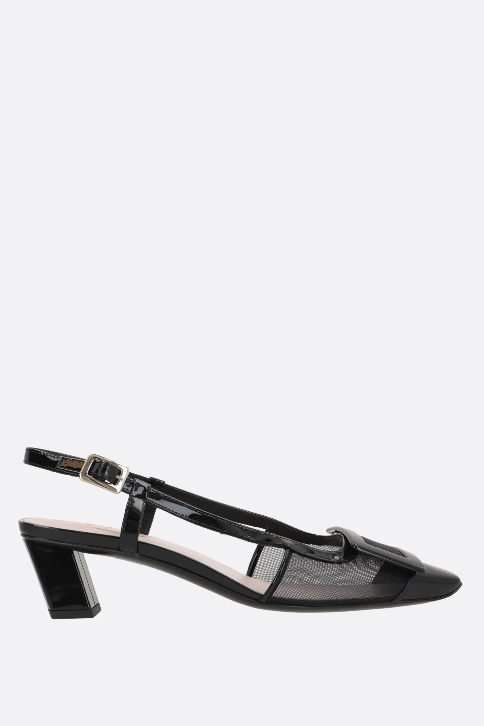 Décolletés E Slingbacks>ROGER VIVIER slingback Belle Vivier in rete e vernice Nero