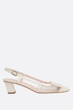 Décolletés E Slingbacks>ROGER VIVIER slingback Belle Vivier in rete e vernice Bianco