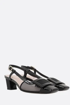 Décolletés E Slingbacks>ROGER VIVIER slingback Belle Vivier in rete e vernice Nero