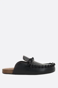 Mocassini E Slippers>JW ANDERSON slipper in pelle liscia con rouche Nero
