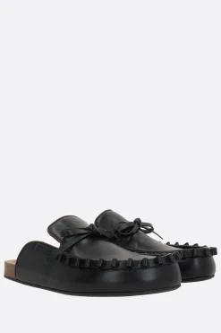 Mocassini E Slippers>JW ANDERSON slipper in pelle liscia con rouche Nero