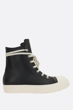 Sneakers>RICK OWENS sneaker high-top in pelle liscia Nero