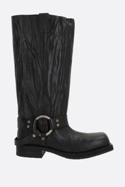 Stivali>ACNE STUDIOS stivale biker in pelle crinkled Grigio