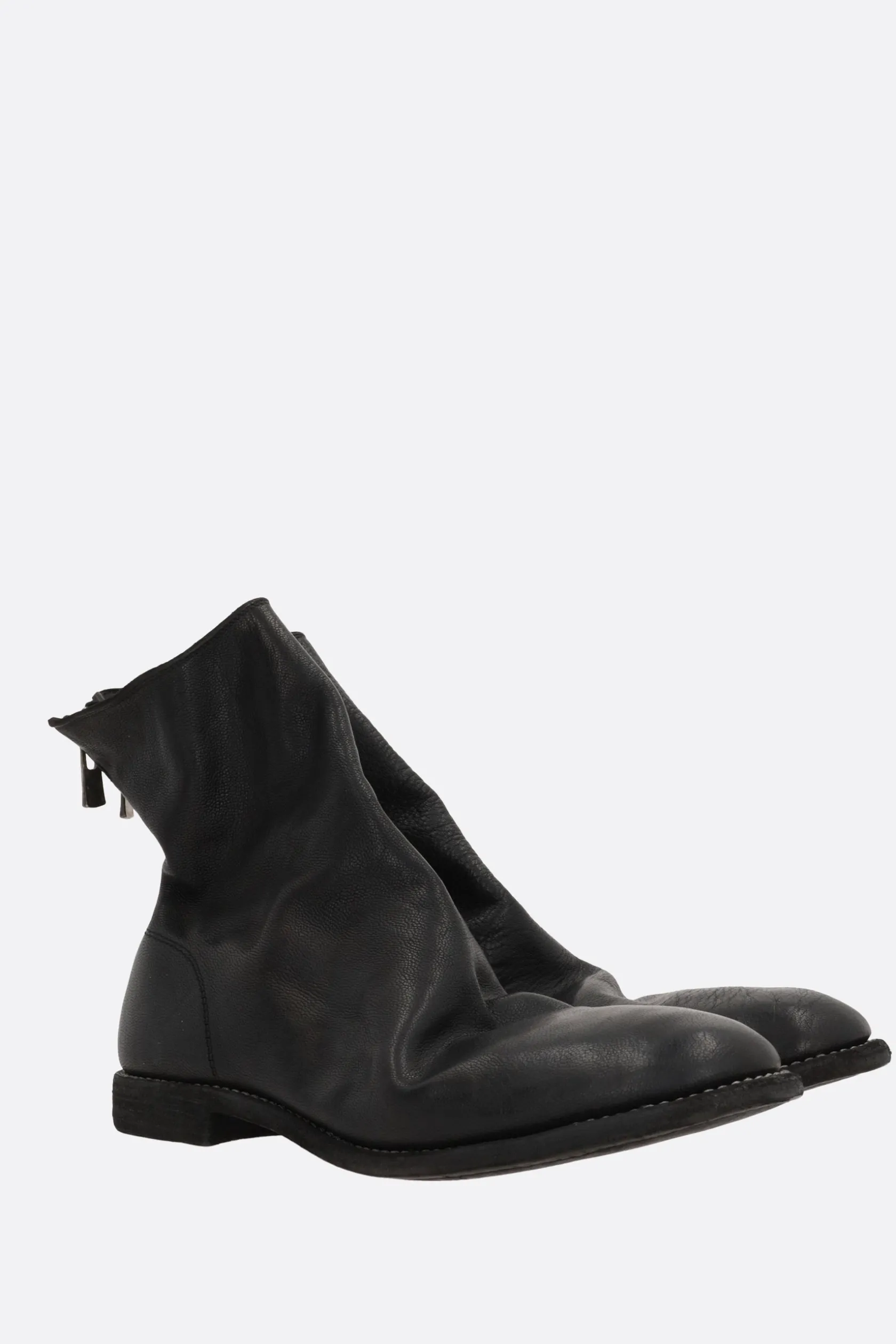 Stivali>GUIDI stivaletto con zip in pelle martellata Nero
