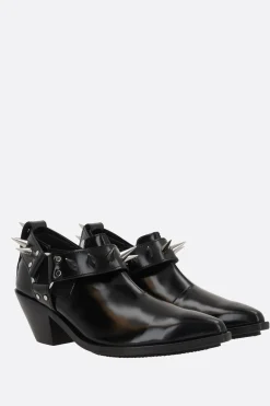 Stivali>JUNYA WATANABE stivaletto texano in pelle lucida con borchie Nero