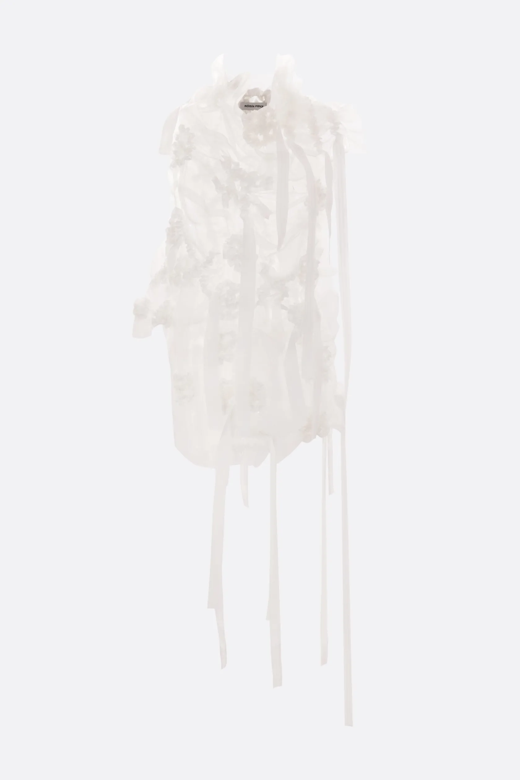 Topwear>ROISIN PIERCE top asimmetrico in organza con nastri Bianco