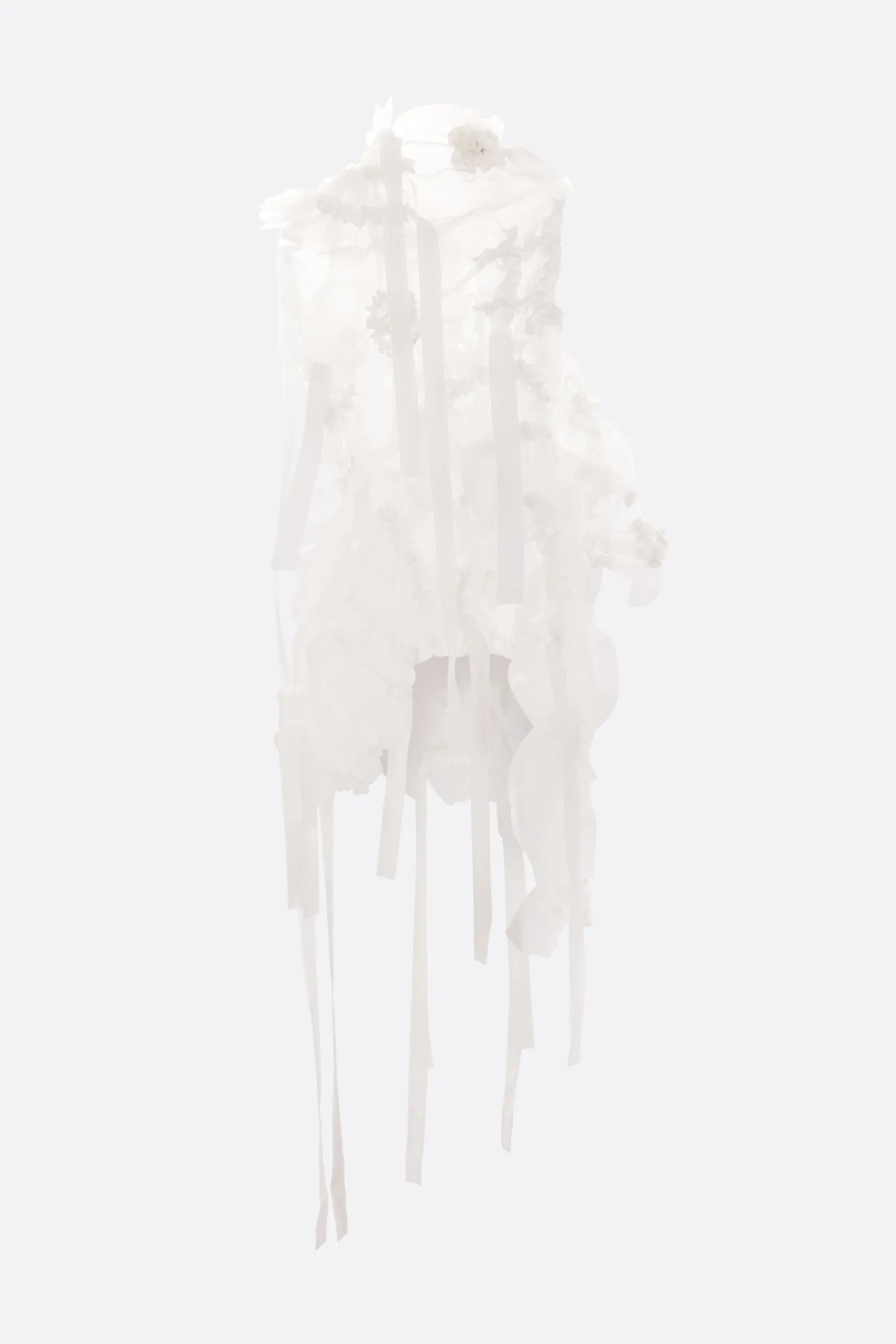 Topwear>ROISIN PIERCE top asimmetrico in organza con nastri Bianco