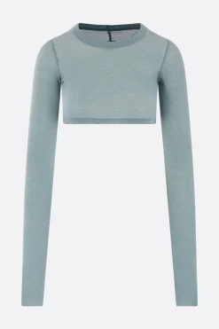 Topwear>RICK OWENS top cropped a maniche lunghe in jersey Blu
