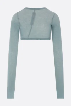 Topwear>RICK OWENS top cropped a maniche lunghe in jersey Blu