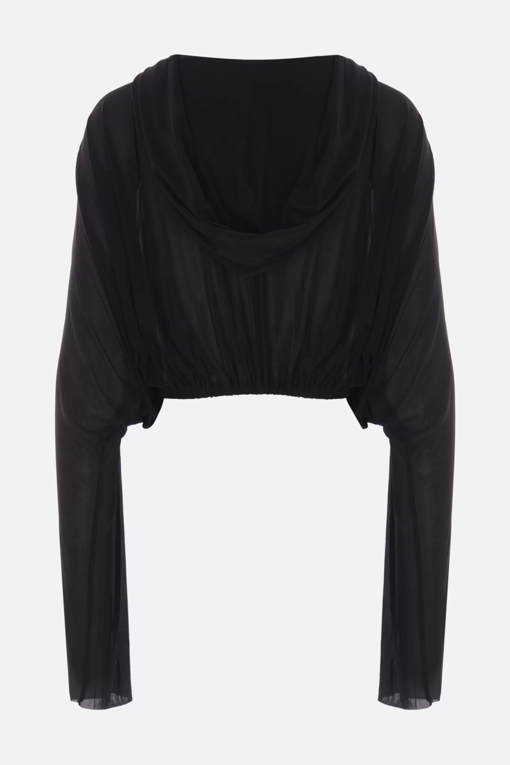 Topwear>RICK OWENS top cropped in jersey con cappuccio Nero