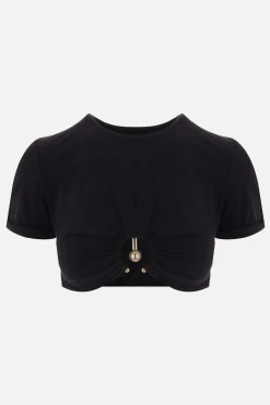 Topwear>CHRISTOPHER ESBER top cropped Ruched Orbit in lycra Nero
