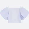 Topwear>SACAI top in popeline di cotone a righe Blu