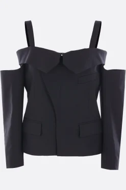 Capispalla>NOIR KEI NINOMIYA top off-the-shoulder in lana Nero
