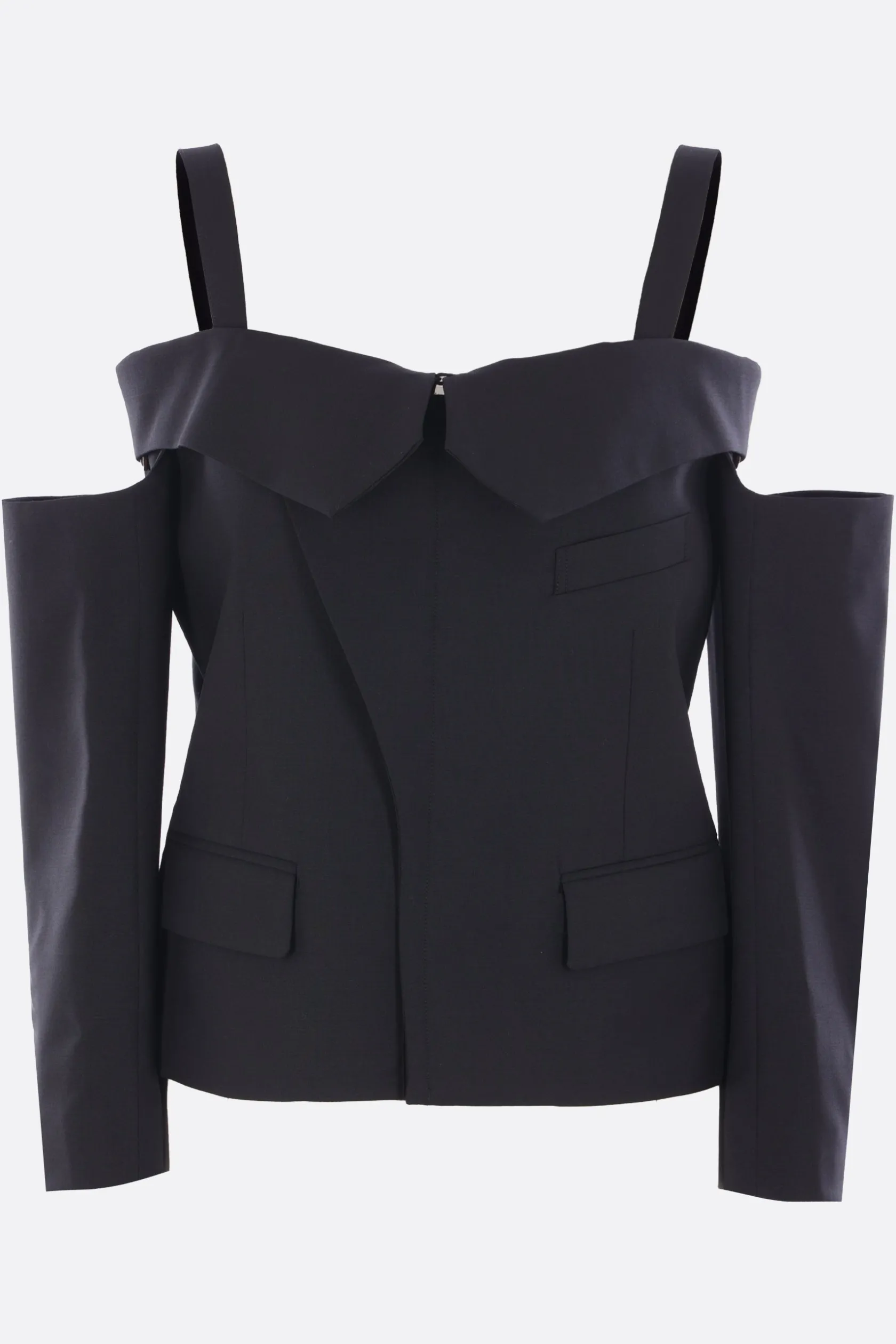 Capispalla>NOIR KEI NINOMIYA top off-the-shoulder in lana Nero