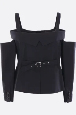 Capispalla>NOIR KEI NINOMIYA top off-the-shoulder in lana Nero