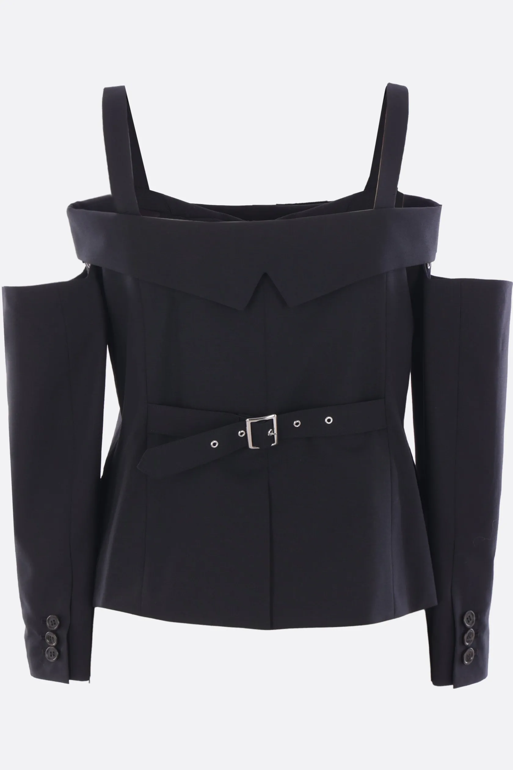 Capispalla>NOIR KEI NINOMIYA top off-the-shoulder in lana Nero