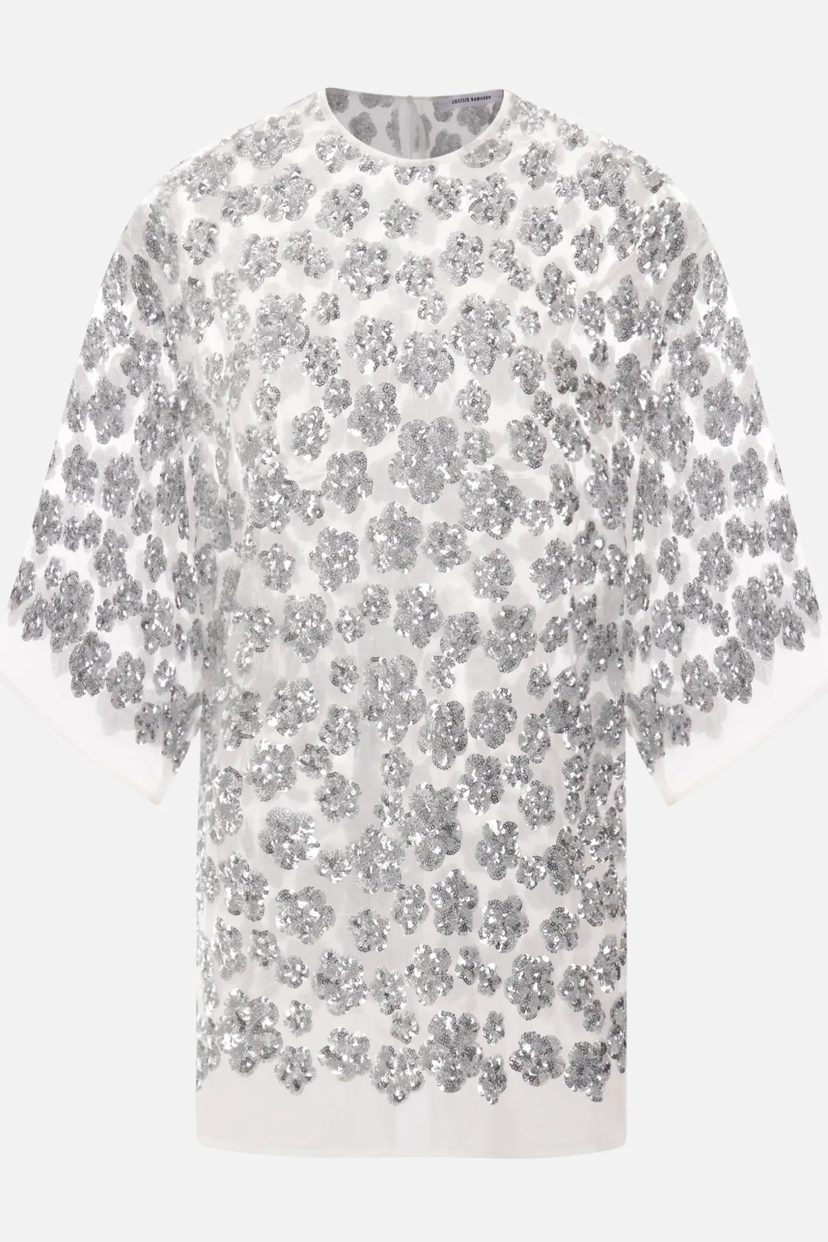 Topwear>CECILIE BAHNSEN top oversize Asra in tulle con paillettes Argento
