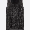Topwear>COMME DES GARÇONS top smanicato in georgette con paillettes Nero