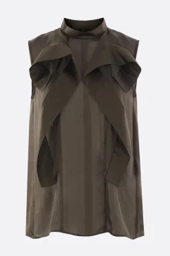 Topwear>SACAI top smanicato in raso e chiffon Marrone