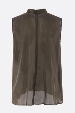 Topwear>SACAI top smanicato in raso e chiffon Marrone