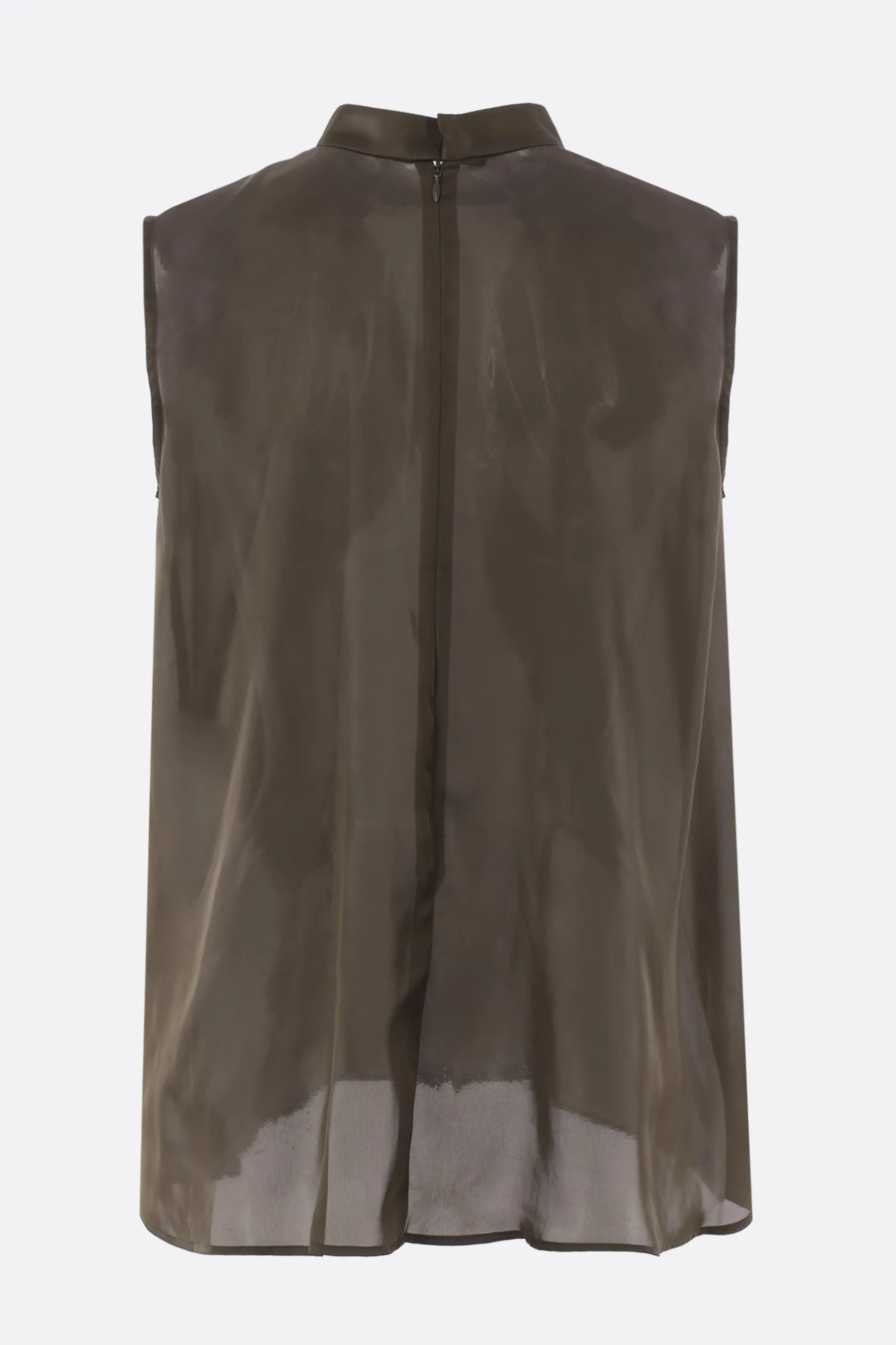 Topwear>SACAI top smanicato in raso e chiffon Marrone