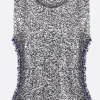 Topwear>MARIA CALDERARA top smanicato Magpie in mesh con perline e paillettes Nero