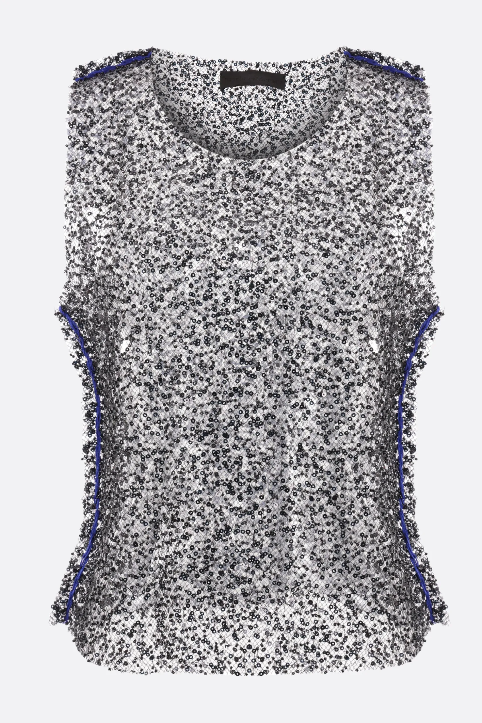 Topwear>MARIA CALDERARA top smanicato Magpie in mesh con perline e paillettes Nero