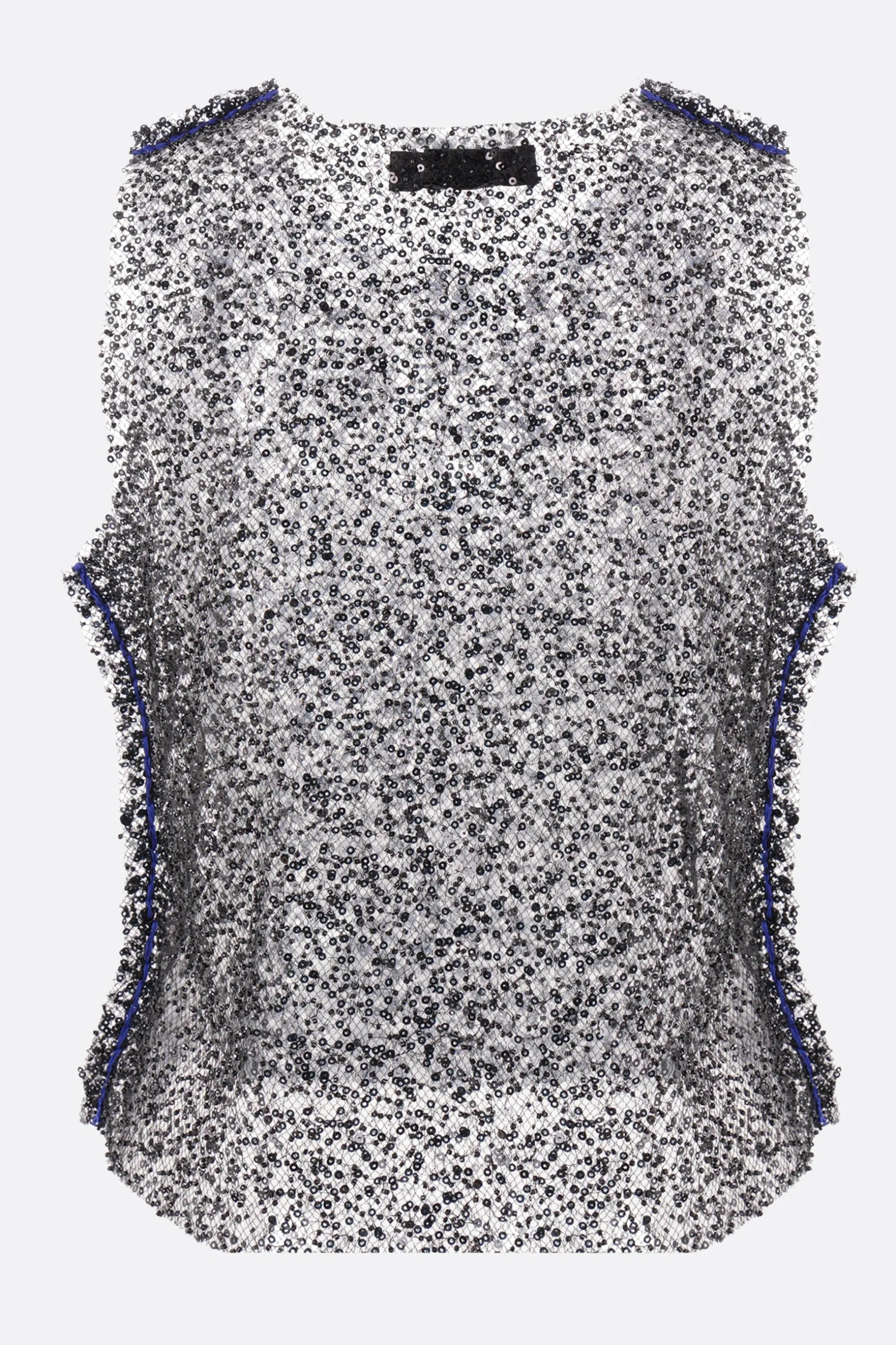 Topwear>MARIA CALDERARA top smanicato Magpie in mesh con perline e paillettes Nero