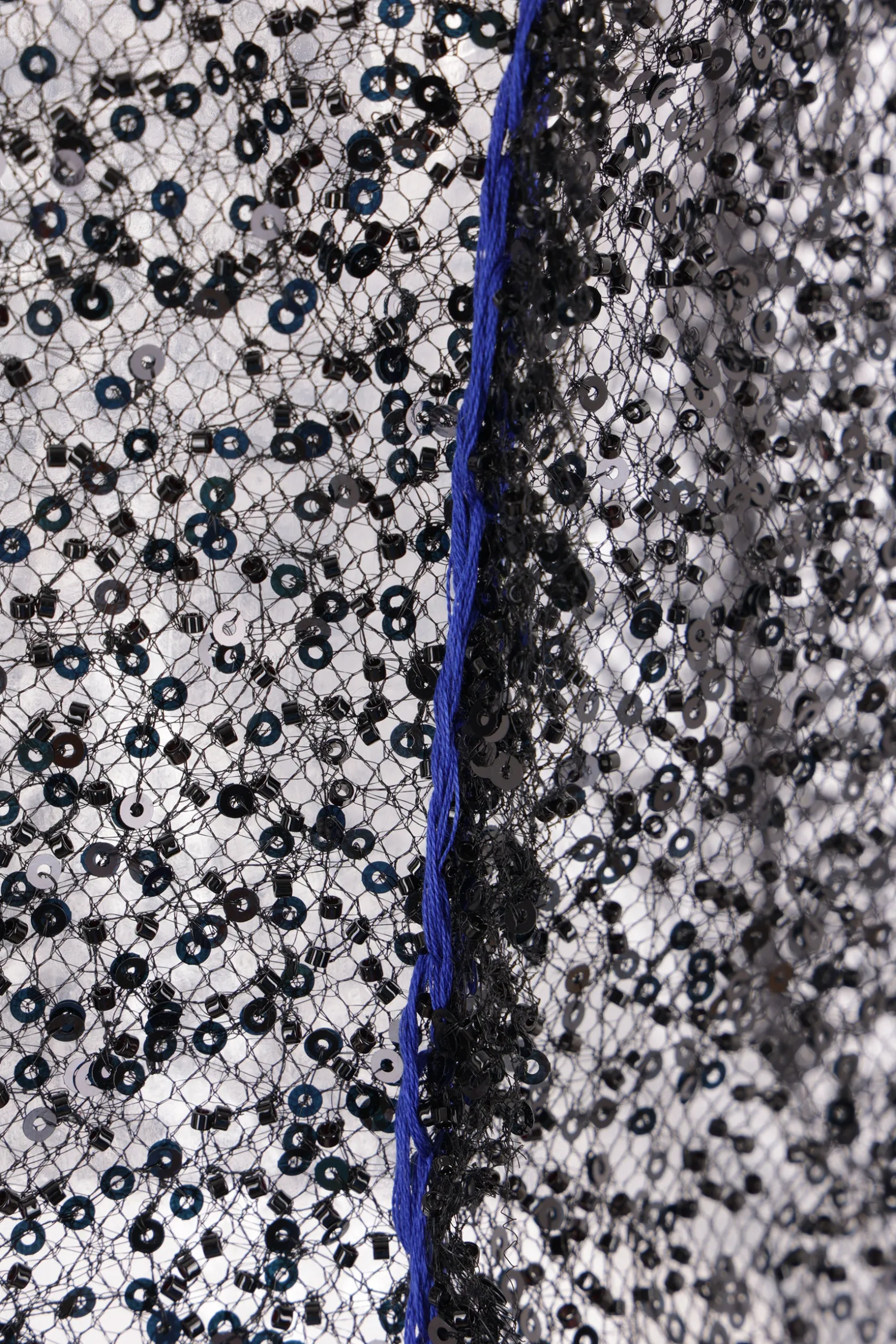 Topwear>MARIA CALDERARA top smanicato Magpie in mesh con perline e paillettes Nero