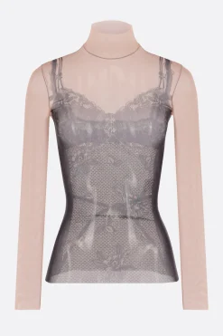 Topwear>BALENCIAGA top Trompe l'Œil Lingerie in mesh stretch Nero