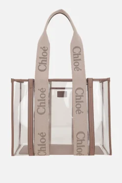 Borse A Mano>CHLOÉ tote Woody media in gomma e pelle Rosa