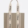 Borse A Mano>CHLOÉ tote Woody media in lino e pelle Rosa