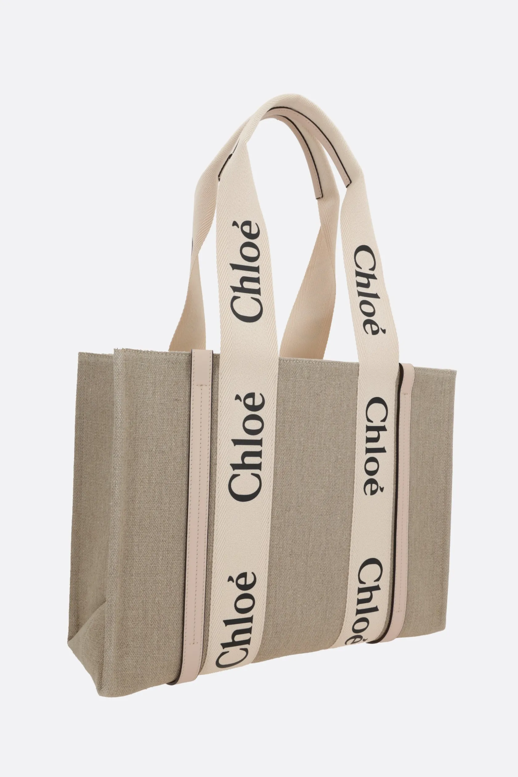 Borse A Mano>CHLOÉ tote Woody media in lino e pelle Rosa