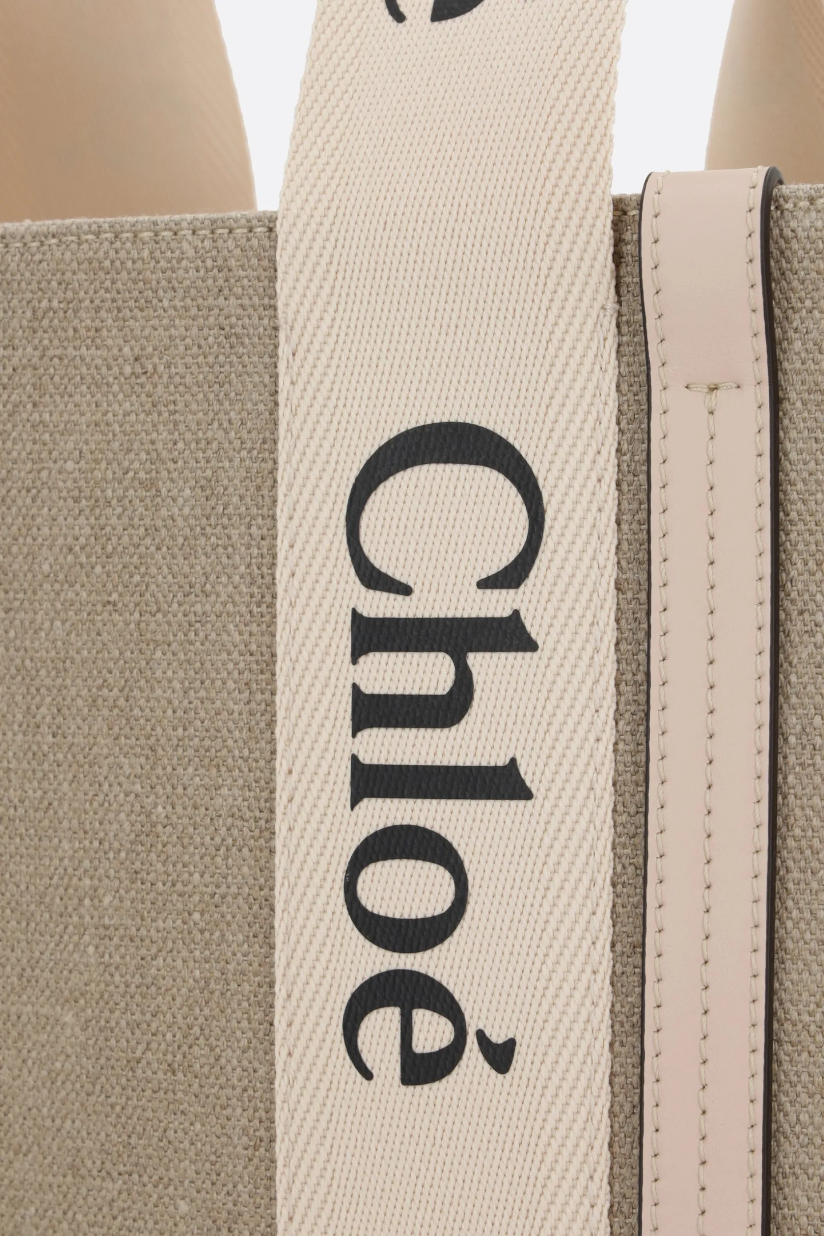 Borse A Mano>CHLOÉ tote Woody media in lino e pelle Rosa