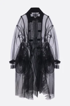 Capispalla>TAO COMME DES GARÇONS trench doppiopetto in tulle con colleto in lana Nero