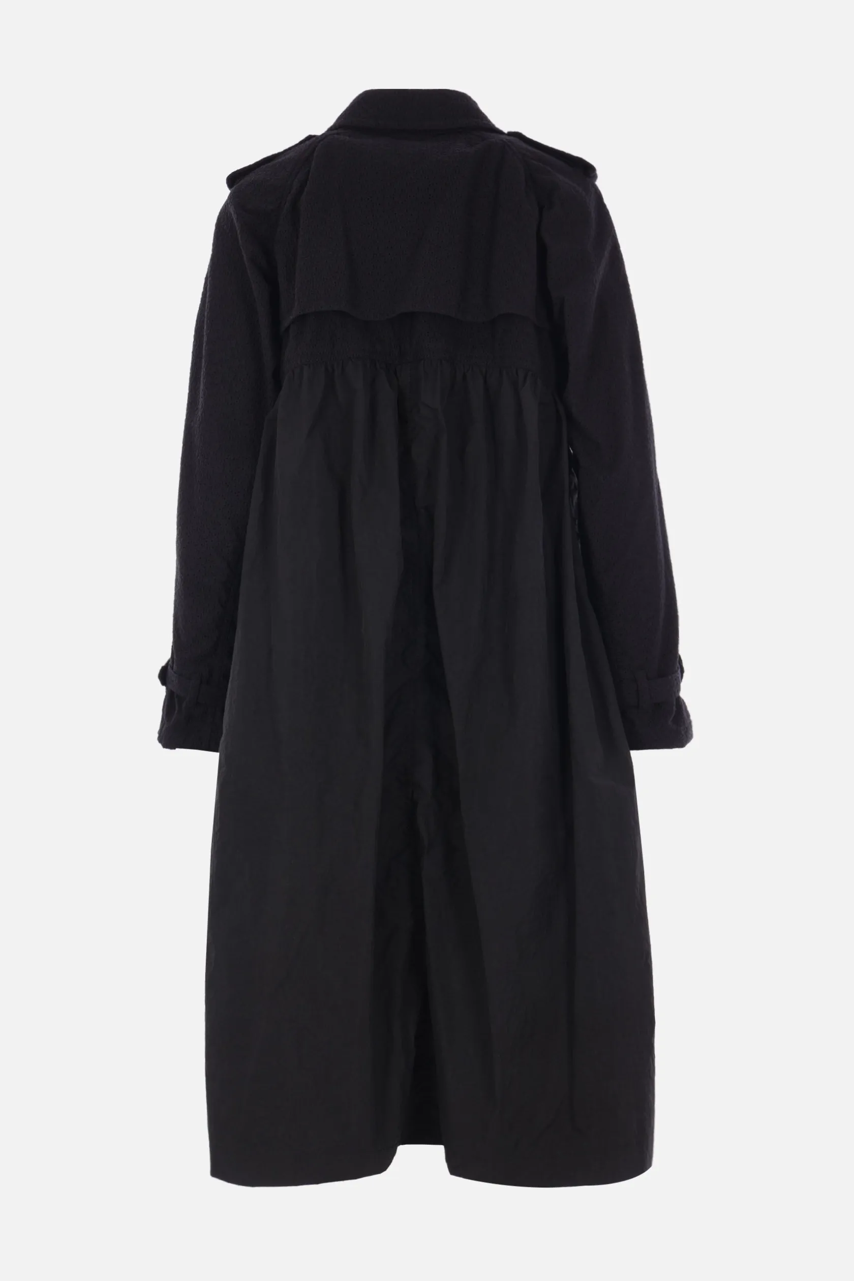 Capispalla>TAO COMME DES GARÇONS trench in cotone ricamato e taffetà tecnico Nero