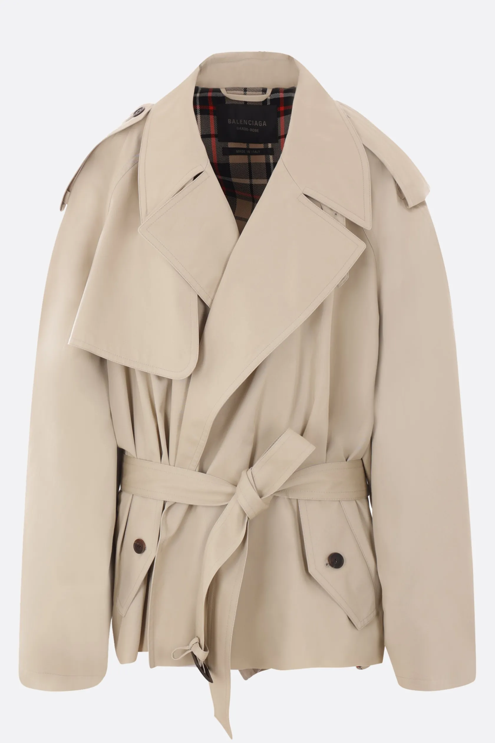 Capispalla>BALENCIAGA trench oversize in twill con cintura Neutro