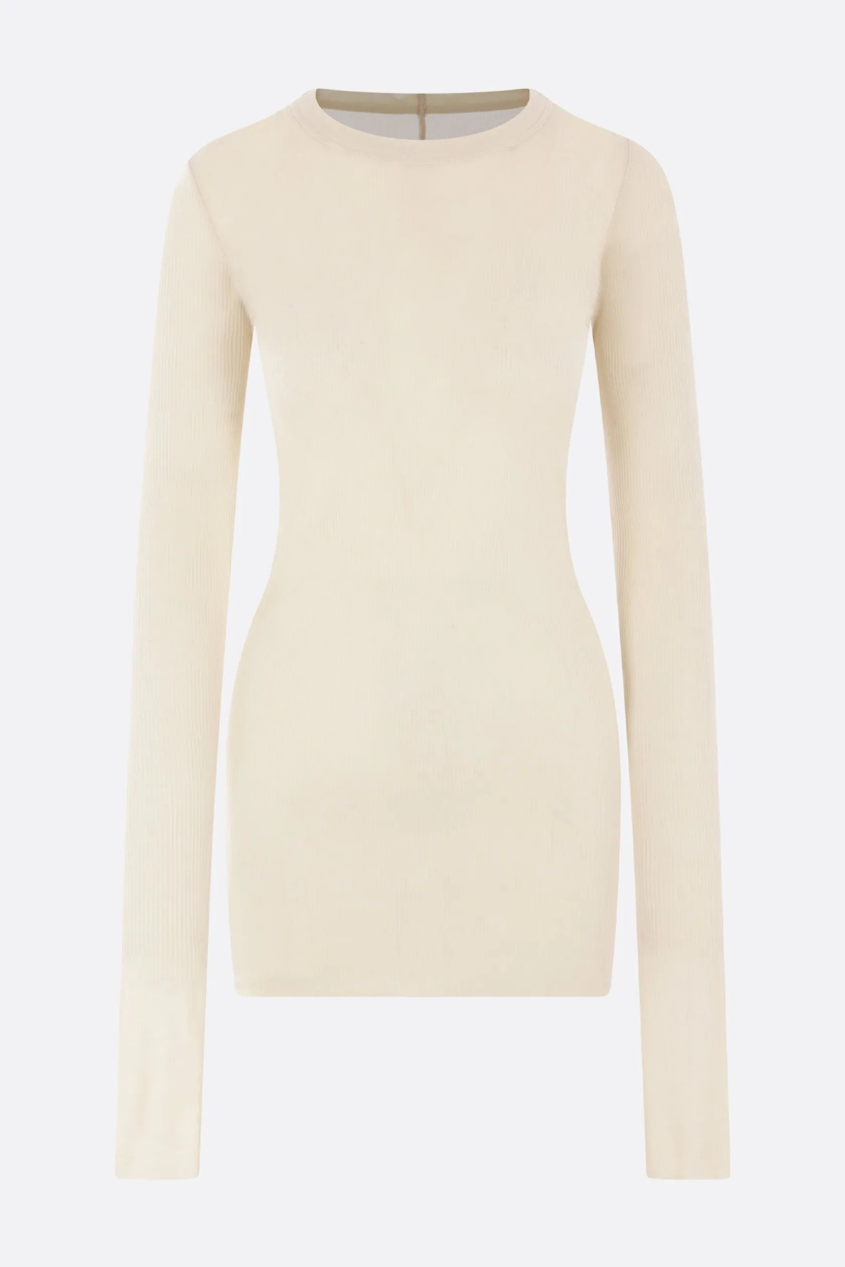 Topwear>RICK OWENS t-shirt a maniche lunghe in jersey a costine Bianco