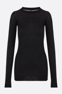 Topwear>RICK OWENS t-shirt a maniche lunghe in jersey a costine Nero