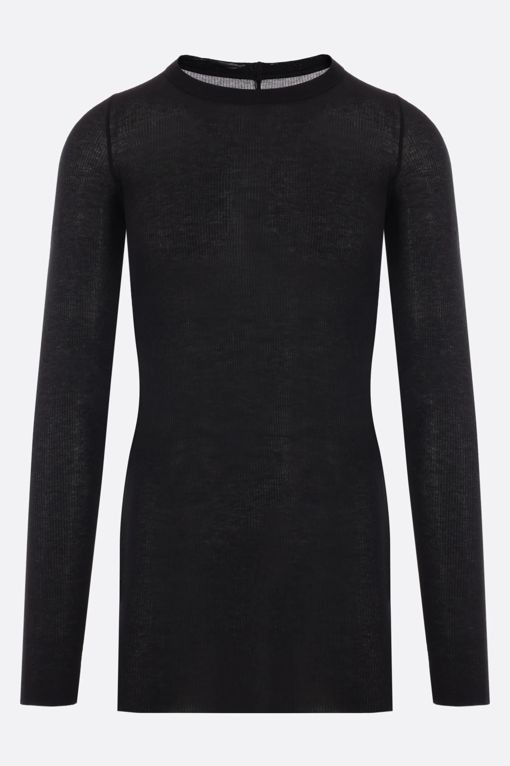 Topwear>RICK OWENS t-shirt a maniche lunghe in jersey a costine Nero