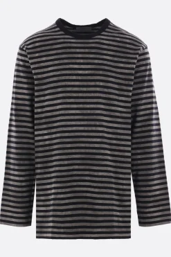 Topwear>YOHJI YAMAMOTO t-shirt a maniche lunghe in cotone a righe Grigio