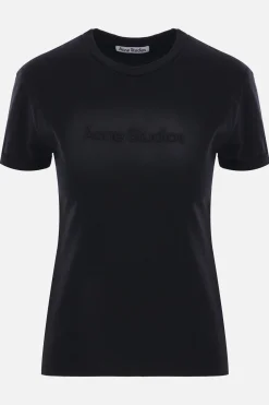 Topwear>ACNE STUDIOS t-shirt in cotone con ricamo logo Nero