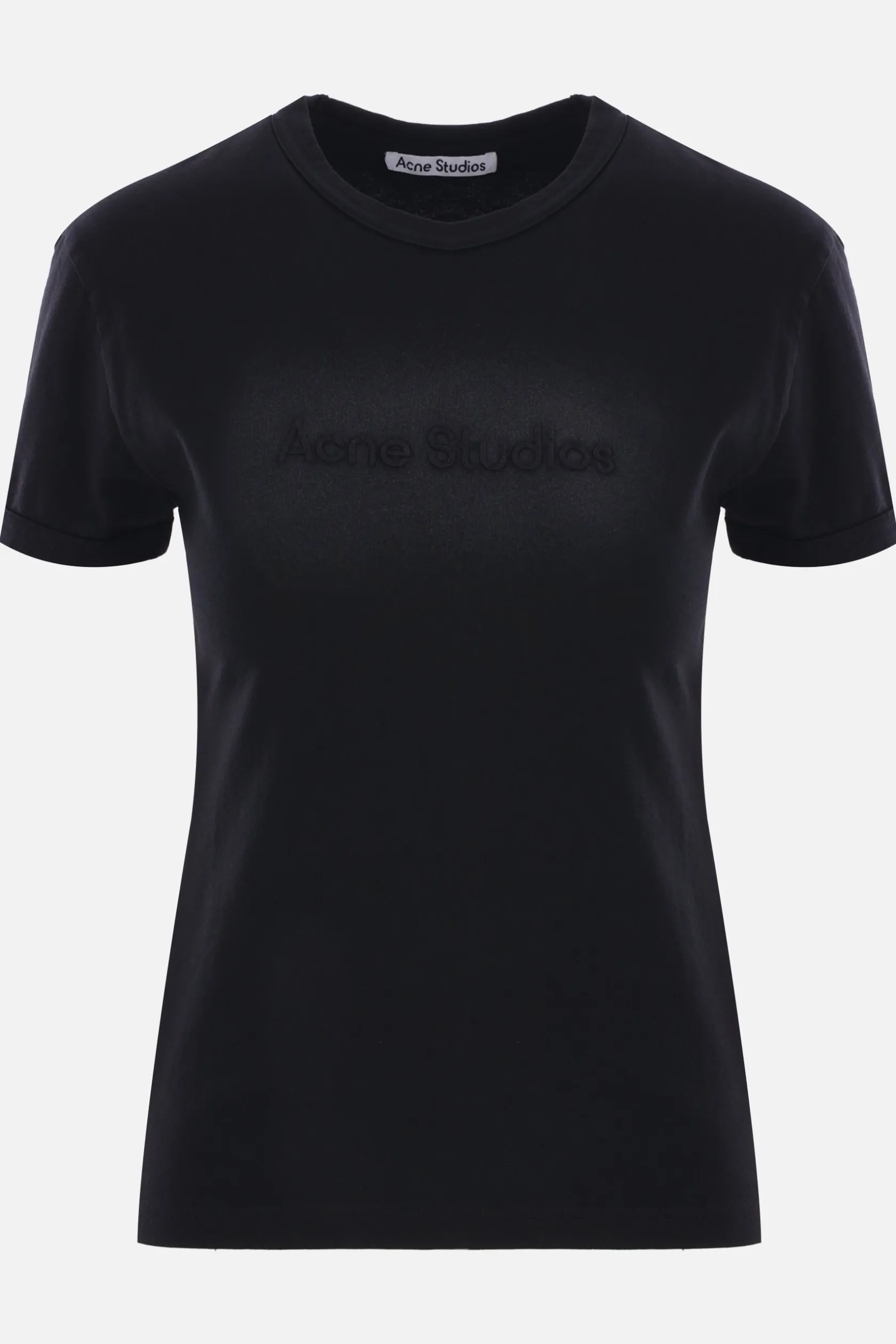 Topwear>ACNE STUDIOS t-shirt in cotone con ricamo logo Nero