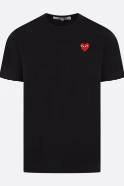 Topwear>COMME DES GARÇONS PLAY t-shirt in cotone patch Heart Nero