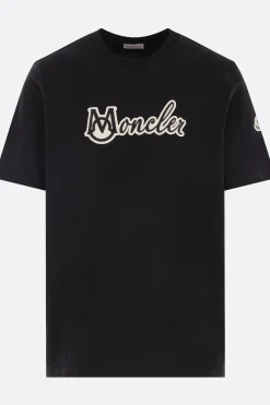 Topwear>MONCLER t-shirt in cotone patch Varsity Logo Nero