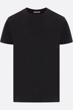 Topwear>MONCLER t-shirt in cotone ricamo logo Nero