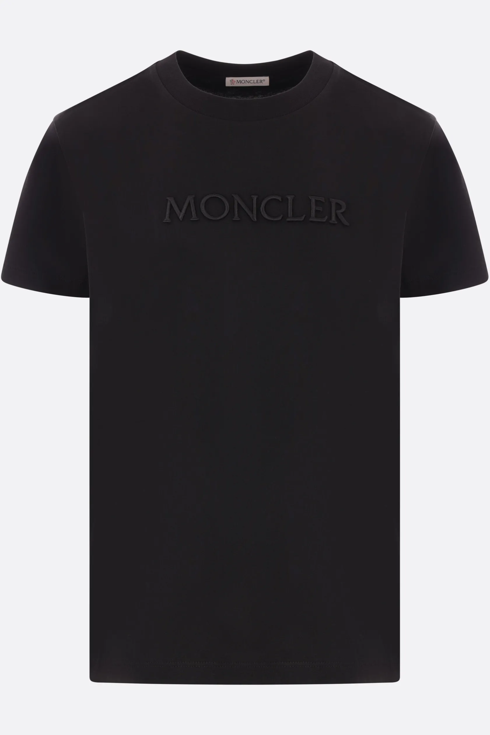 Topwear>MONCLER t-shirt in cotone ricamo logo Nero
