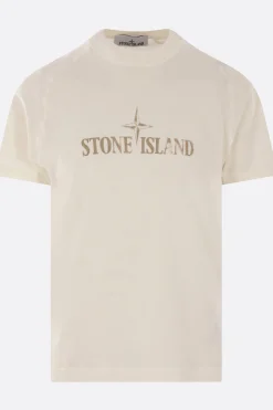 Topwear>STONE ISLAND t-shirt in cotone stampa logo Bianco