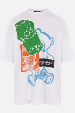 Topwear>UNDERCOVER t-shirt oversize in cotone stampa grafica Bianco